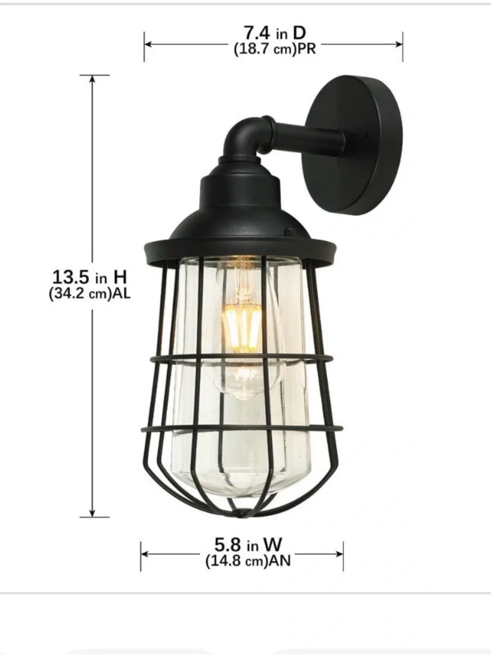 New 14 in Outdoor Wall Sconce Light - Black Finish